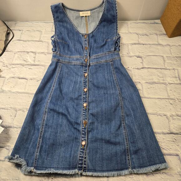 Pacsun Denim Cutout Dress Button Front Raw Hem size Small - Picture 3 of 16